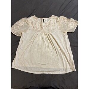 Anthropologie Lace Embroidered Women's Large Cotton Cream Boho Country Blouse